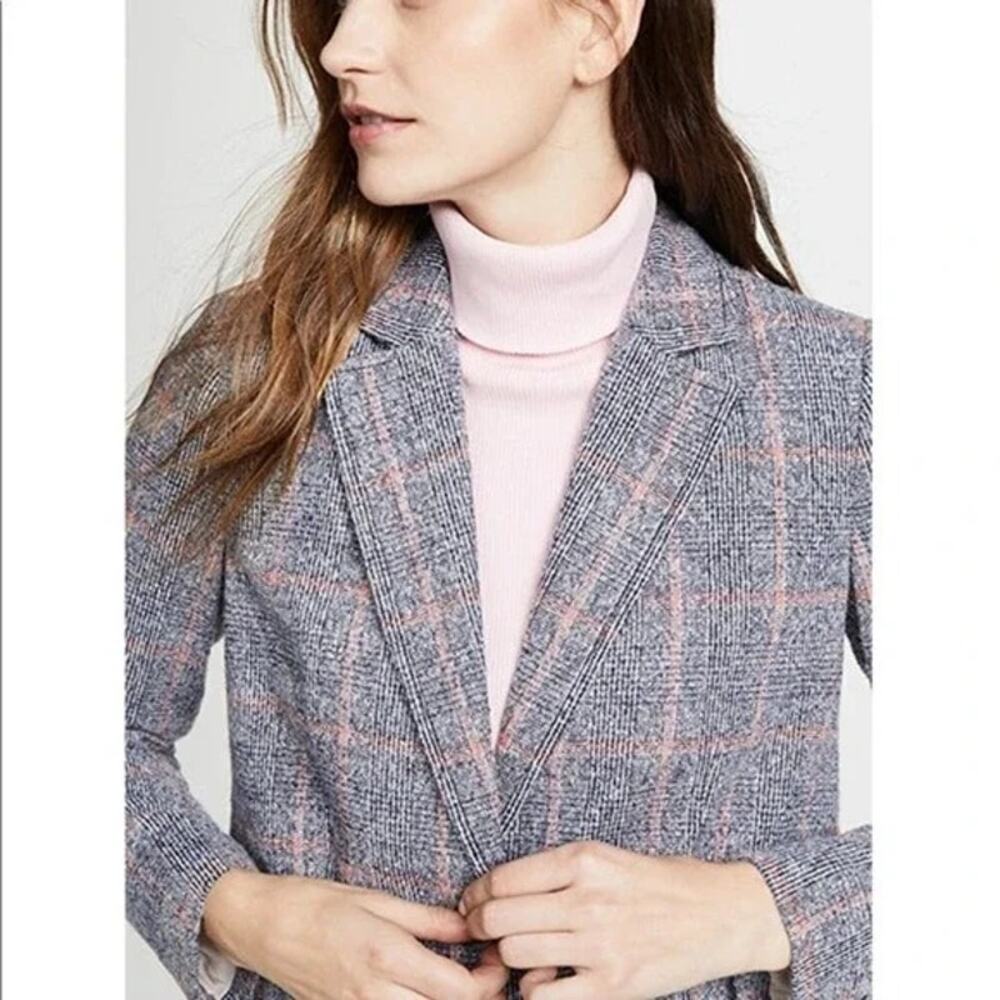 REBECCA TAYLOR Tweedy Blazer Plaid Navy Wool Alpaca Blend - Picture 3 of 10